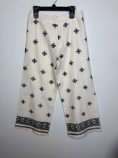 Elie Tahari Cream And Black Embroidered Wide Leg Pants Size 10 NEW