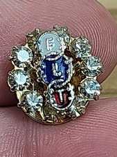 FLT Friendship Love Truth Odd Fellows Mason 1/2 Inch Enamel Rhinestone Lapel Pin