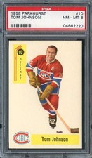1958-59 Parkhurst #10 Tom Johnson PSA 8 Canadiens HOF *ML70-534
