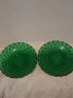 2 Vintage Anchor Hocking Bubble Saucer Emerald Green Glass Hobnail Pattern 5.5”