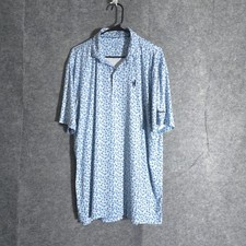 Johnnie O Polo Golf Shirt Mens L Blue Floral Short Sleeve Featherweight UPF 50