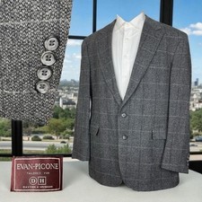 Evan Picone USA Made Sport Coat Mens 46L Gray Textured Check Wool Two Buttons