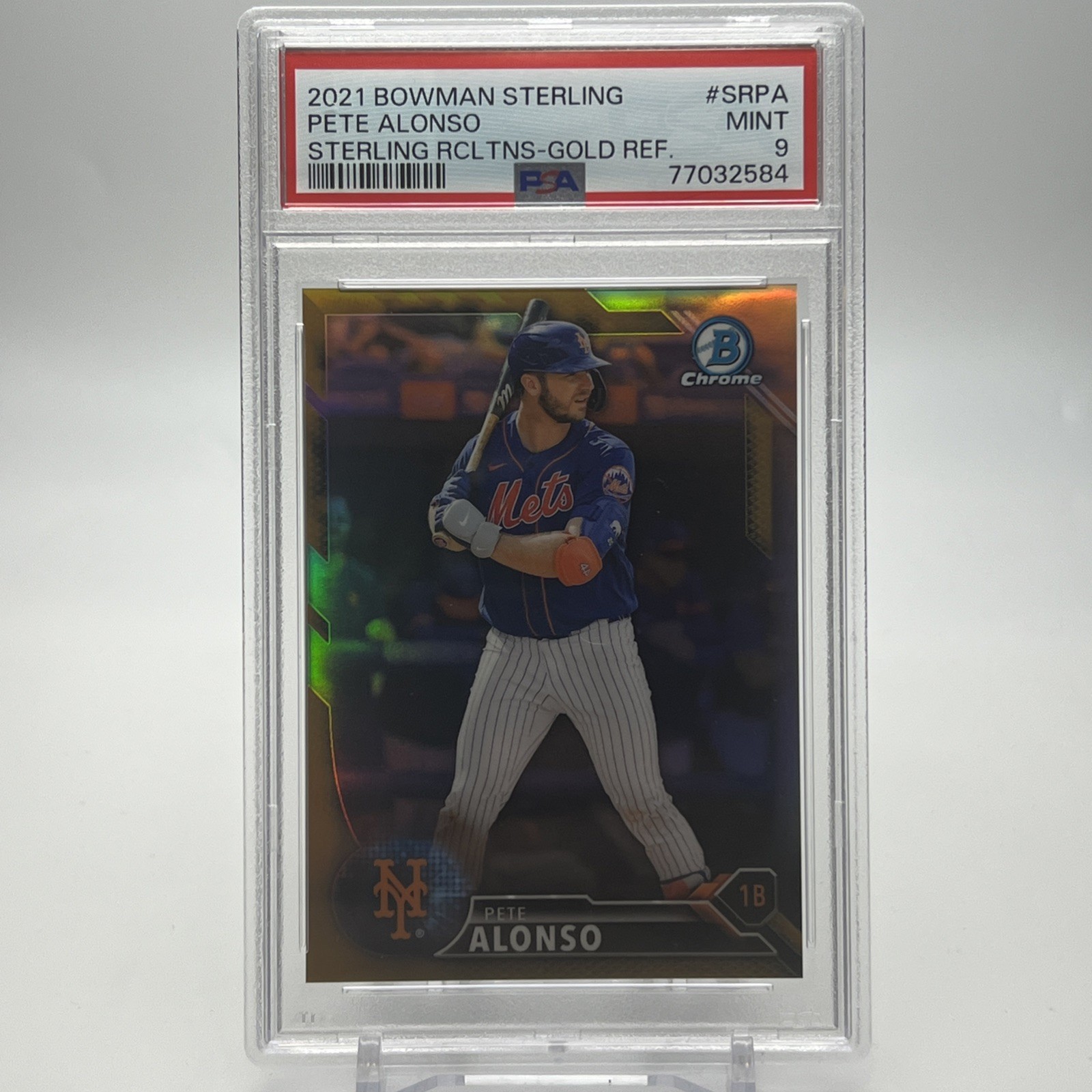 2021 Bowman Sterling Sterling Recollections Pete Alonso Gold Refractor /50 PSA 9