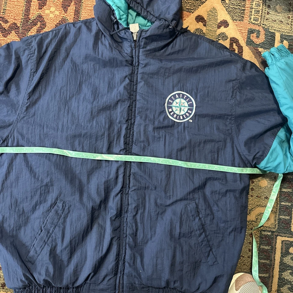 Vintage Seattle Mariners Jacket Xl Full Zip Logo 7 90s Hooded MLB Coat - Image 4 of 4