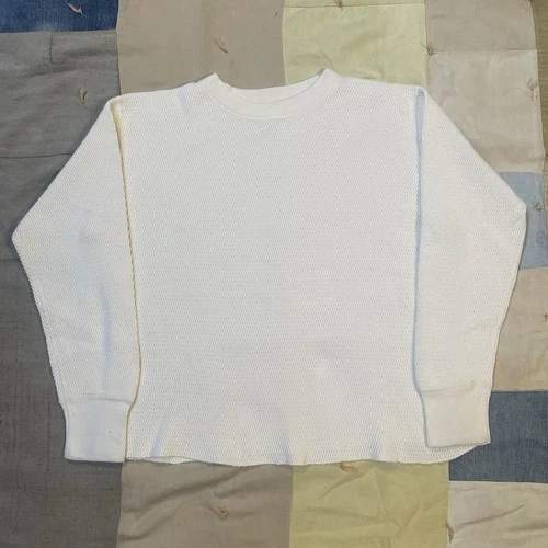 Vintage 1980s Military White Cotton Waffle Knit Thermal Long 1980s vintage concert t-shirt, vintage, size L, single stitch, B+ condition