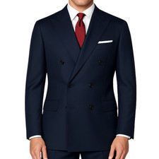 VINCI Men's Navy Blue Double-Breasted Suit w/ Adjustable Waist, Reg-Fit - NEW