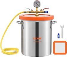 VEVOR 5 Gal Vacuum Chamber w/ Tempered Glass Lid, 304 SS Degassing Box for Wood