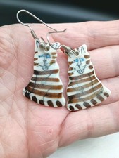Cat Earrings Porcelain Dangle Cheshire Kitten Alice Wonderland