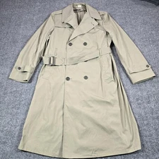Vintage Sterlingwear All Weather Trench Coat Mens 42L Khaki Belted 90s Military