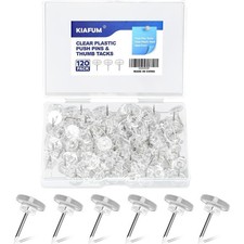 Clear Push Pins 120 Count, Steel Point Thumb Tacks with Plastic Flat Head for