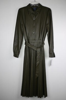 Women's Scoop Faux Leather Pleated Midi Dress Green M(8-10)