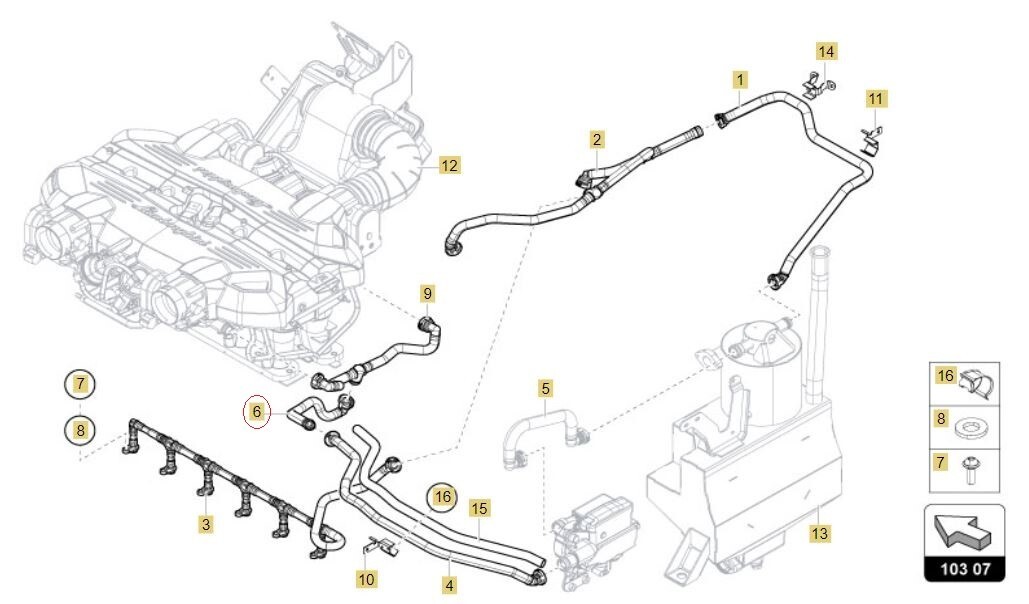 Lamborghini Aventador Vent Hose for Cylinder Head Cover Brand New OEM 470103223