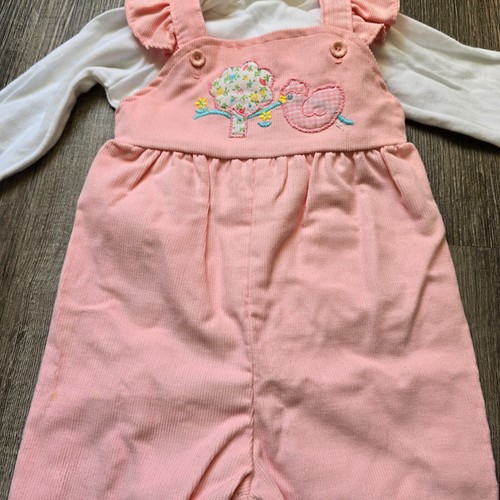 Vintage Carters Overalls Outfit Pink Girls 2 Toddler Corduroy Lace Ruffle 80s - Picture 10 of 21
