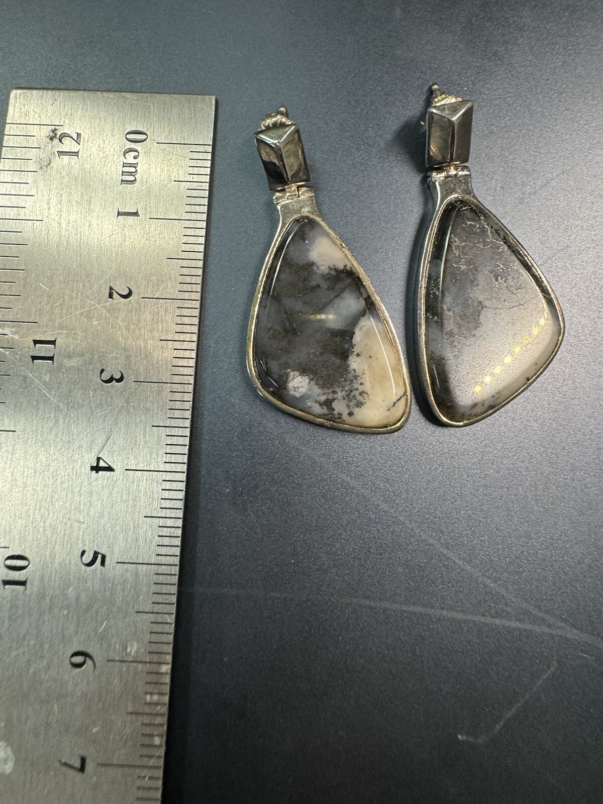 925 Sterling Silver Agate Stud Dangle Earrings - image 3