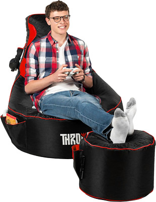 High Back Gaming Bean Bag Chair with Footstool - Cover Only, Adult Size