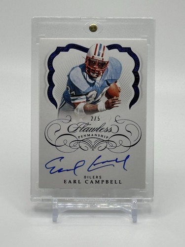 2019 Panini Flawless EARL CAMPBELL Flawless Penmanship Sapphire AUTO #2/5 OILERS