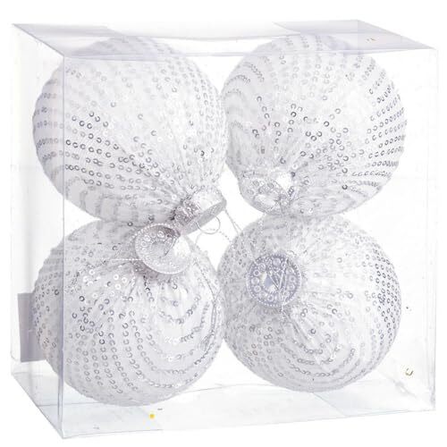 Christmas Baubles White Silver Plastic Fabric Sequins 10 X 10 X 10 ... NUOVO