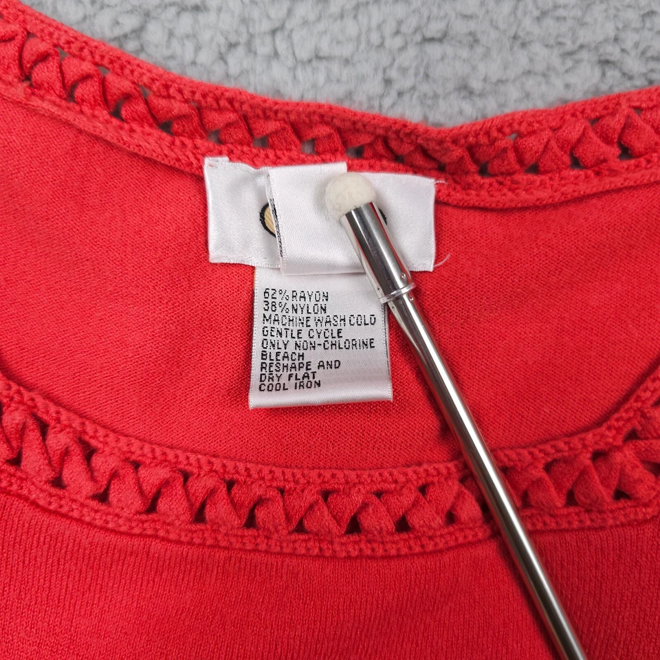 Suéter Talbots Vintage Para Mujer Mediano Coral Crochet Ribete Ligero Cuello Cuadrado Foto 4 de 4