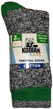 2 Pair Boys Kodiak Kids Thermal Socks Black Mix Green Size MEDIUM 10-2 1/2