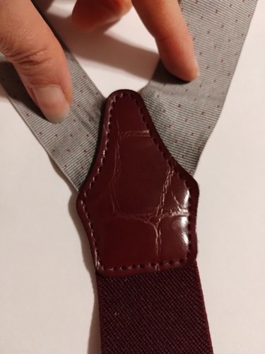 Vtg Dark Red Grey Y Suspenders Braces Dot Embossed Mock Croc Button End - Picture 7 of 10