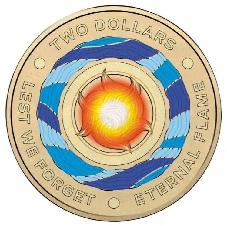 2018 AUSTRALIAN 2 TWO DOLLAR COLOUR COIN ETERNAL FLAME LEST WE