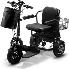 MotoTec 48V 1000W Folding Mobility Scooter Trike Dual Motor Lithium Black