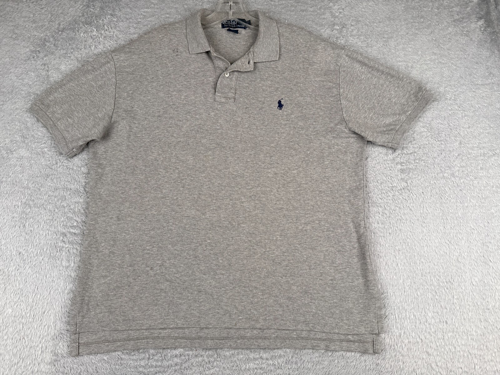 VINTAGE Polo Ralph Lauren Camicia Uomo Grande Grigio Cotone Jersey Pony Golf LEGGI