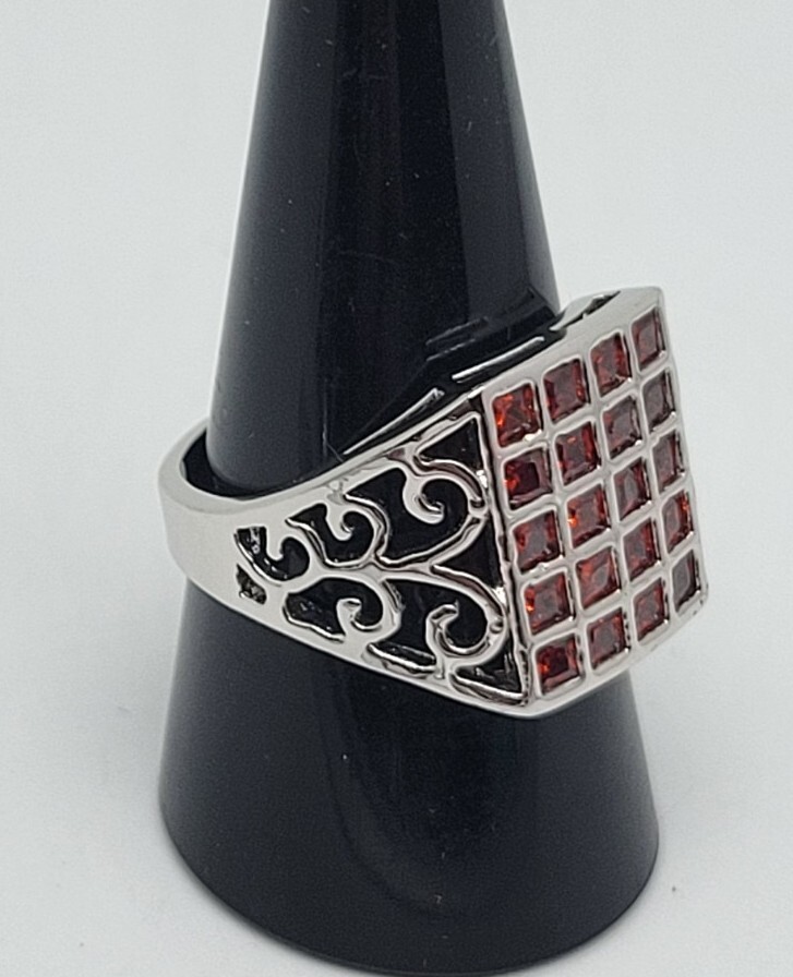 Silvertone** Rectangle CZ Fire Orange Rectangle M… - image 3