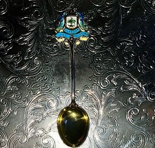 Saunders & Shepherd Exquisite Gold on Solid Silver Enamelled Glasgow Spoon