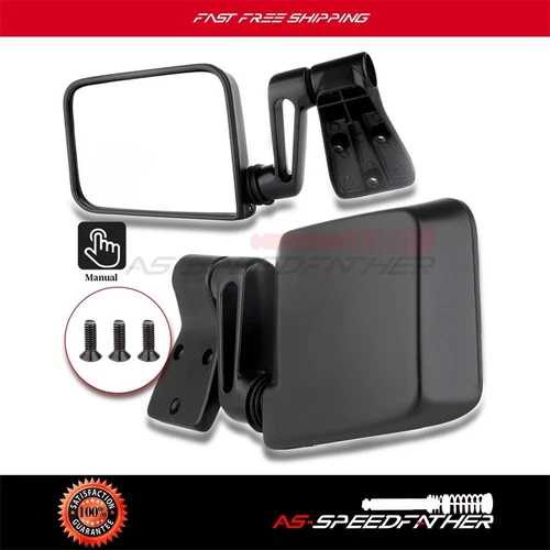 Black Manual Side View Mirrors For 1987-2002 Jeep Wrangler Door Mirrors Pair Set