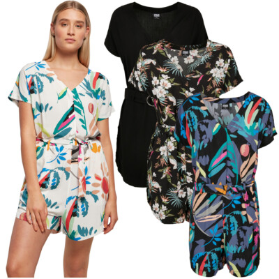 Urban Classics Ladies Short Viscose Belt Loose Fit Full Top Jumpsuit