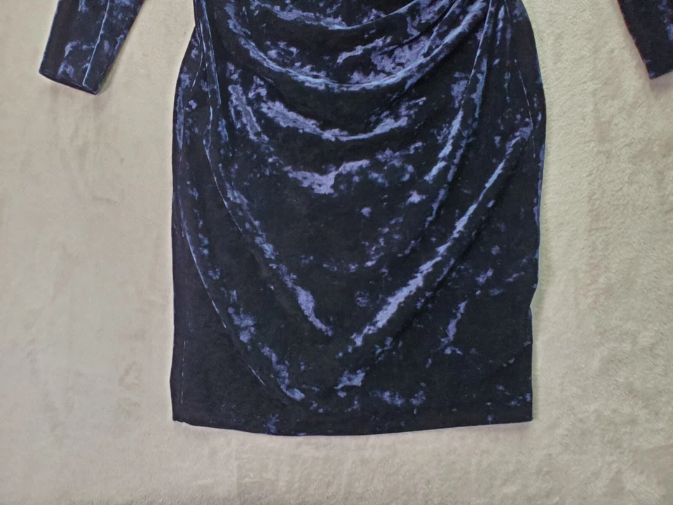 Платье-футляр женское DKNY 4 синее бархатное с длинным рукавом асимметричный вырез сзади молния - Изображение 4 из 4