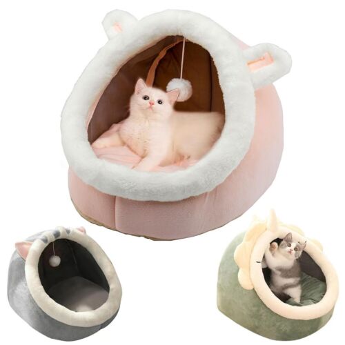 Pet Dog Round Bed Plush Kitten Soft Warm Sleeping Nest Bed Cat Igloo Cave House - Picture 1 of 16