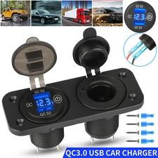 12V QC3.0 Dual USB Charger Car Cigarette Lighter Socket Plug Panel For Car Truck