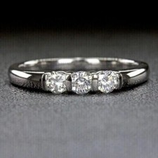 1Ct Round Cut VVS1 Moissanite Three Stone Engagement Ring 14K White Gold Plated