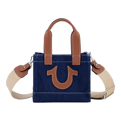 TRUE RELIGION TR Mini Denim Tote Bag Purse Crossbody Dark Denim