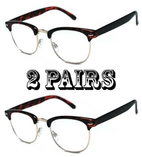 80's Vintage Horned Rim Half Frame Clear Lens Reading Glasses - RG16