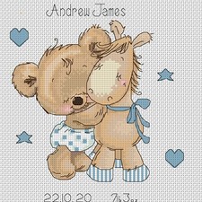 Baby Teddy and Pony in Blue Counted Cross Stitch Chart No. 5-152
