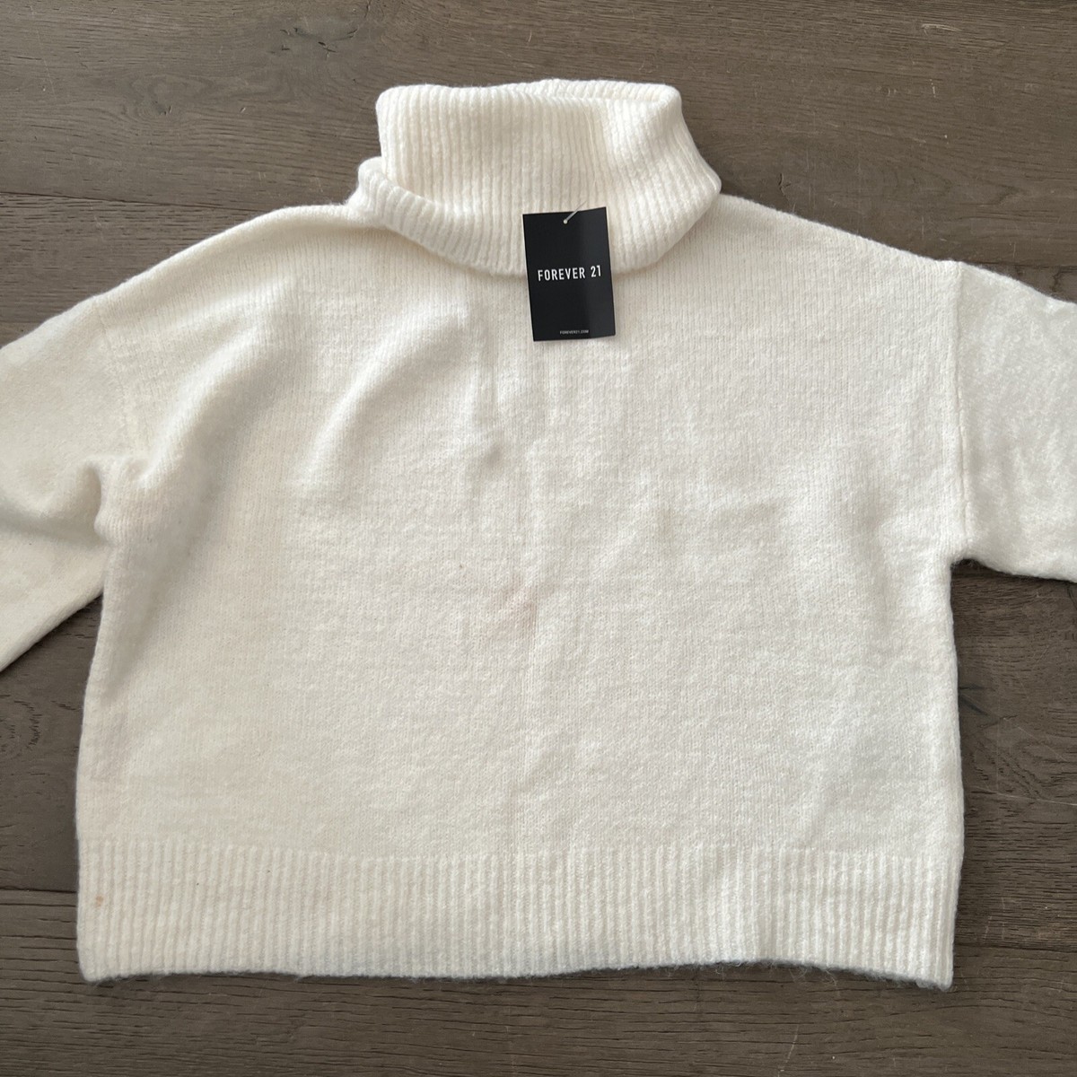 Forever 21 Cowl Neck Cropped Ivory Sweater Top Size S