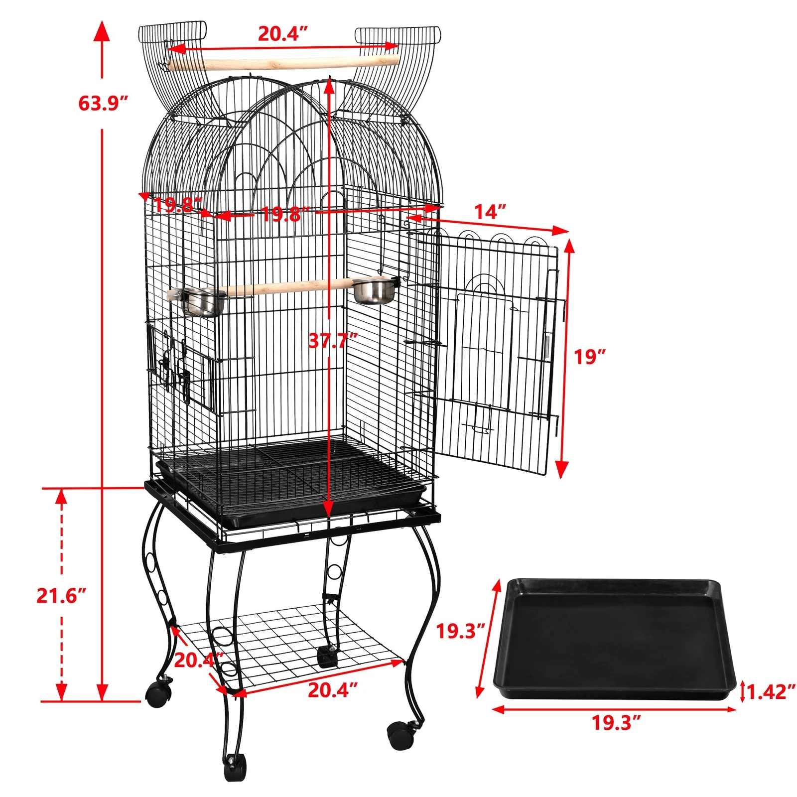63" Open Top Bird Cage with Detachable Stand Sturdy Rolling Cockatiel Macaw Home
Opens in a new wind