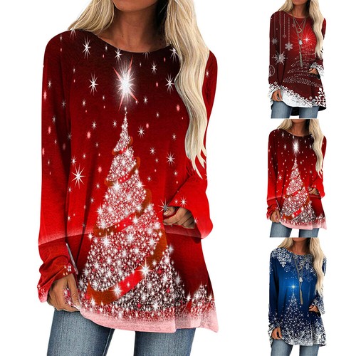 Women Christmas Tops Pullover Ladies Long Sleeve Xmas Blouse T Shirt Loose Tunic