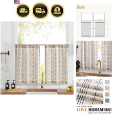 Boho Kitchen Linen Tier Curtains 30 Inch Bohemian Cafe Curtains Farmhouse Nat...