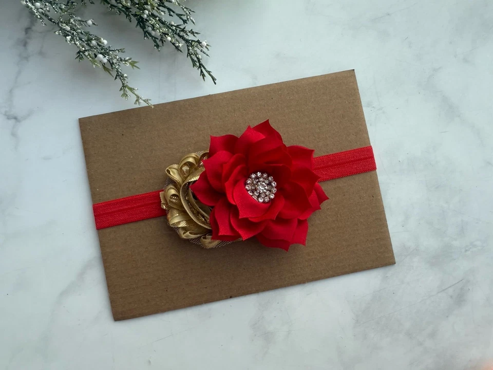 Gold Red / Black / Ivory /Navy Christmas Baby Headband - Image 4 of 4
