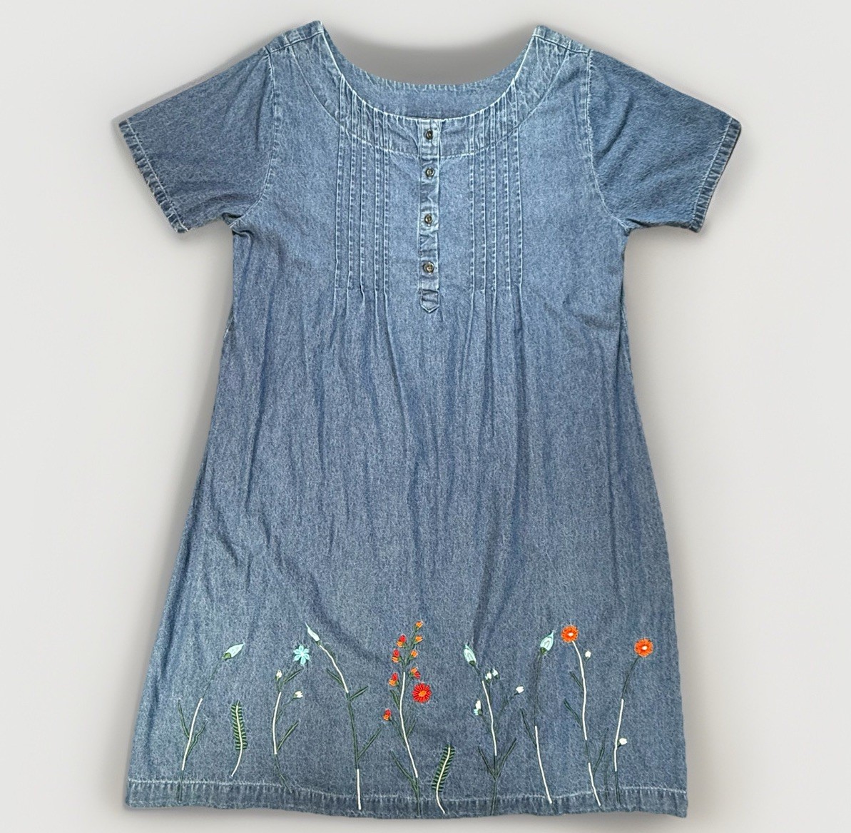Vermont Country Store Denim Shirt Dress Womens XL Pintuck Knee Embroidered Blue Vermont Country Store Denim Shirt Dress Womens XL Pintuck Knee Embroidered Blue