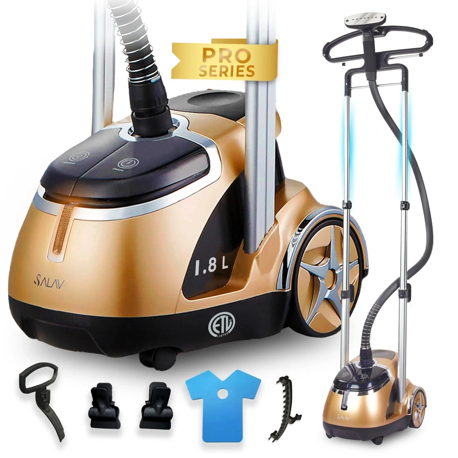 SALAV Professional Series Dual Bar Garment Steamer w/ Foot Pedals Stainless Stee