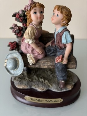 Vintage Montefiori Collection Boy And Girl On Bench Figurine Italy