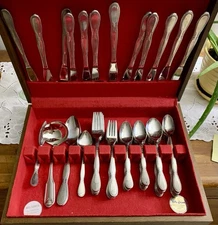 Vtg 85 pc Northland Stainless Flatware Set Colonial Boutique Beaded Korea w/Box