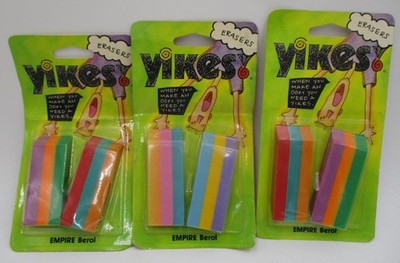 Vtg 1990s RARE Lot of 6 Yikes Striped Erasers Nickelodeon 3 New sealed Packages