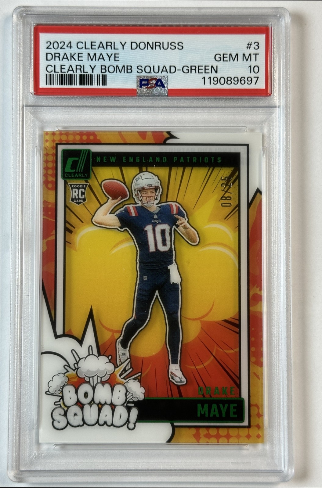 Drake Maye Panini Clearly Donruss Clearly Bomb Squad #3 Green