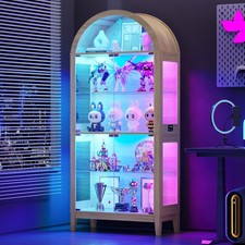 Arched Display Cabinet with Glass Doors,Curio Cabinet with RGB Lights for Figure